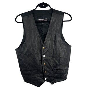 Wilson Black Leather Biker Moto Vest Mens Size S